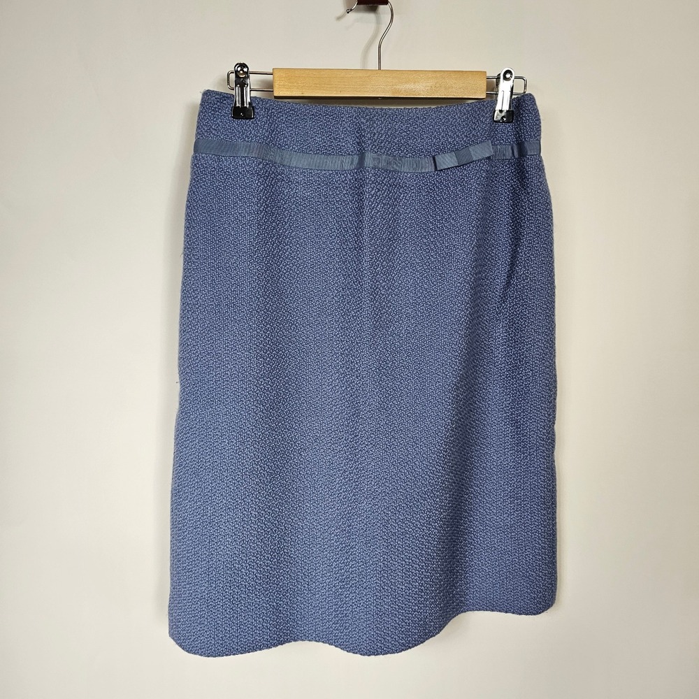 Talbots Blue Tweed Wool Blend Pencil Skirt Ribbon Detail Career Women's 8